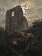 Carl Gustav Carus, Ruine Eldena mit Hutte bei Greifswald im Mondschein